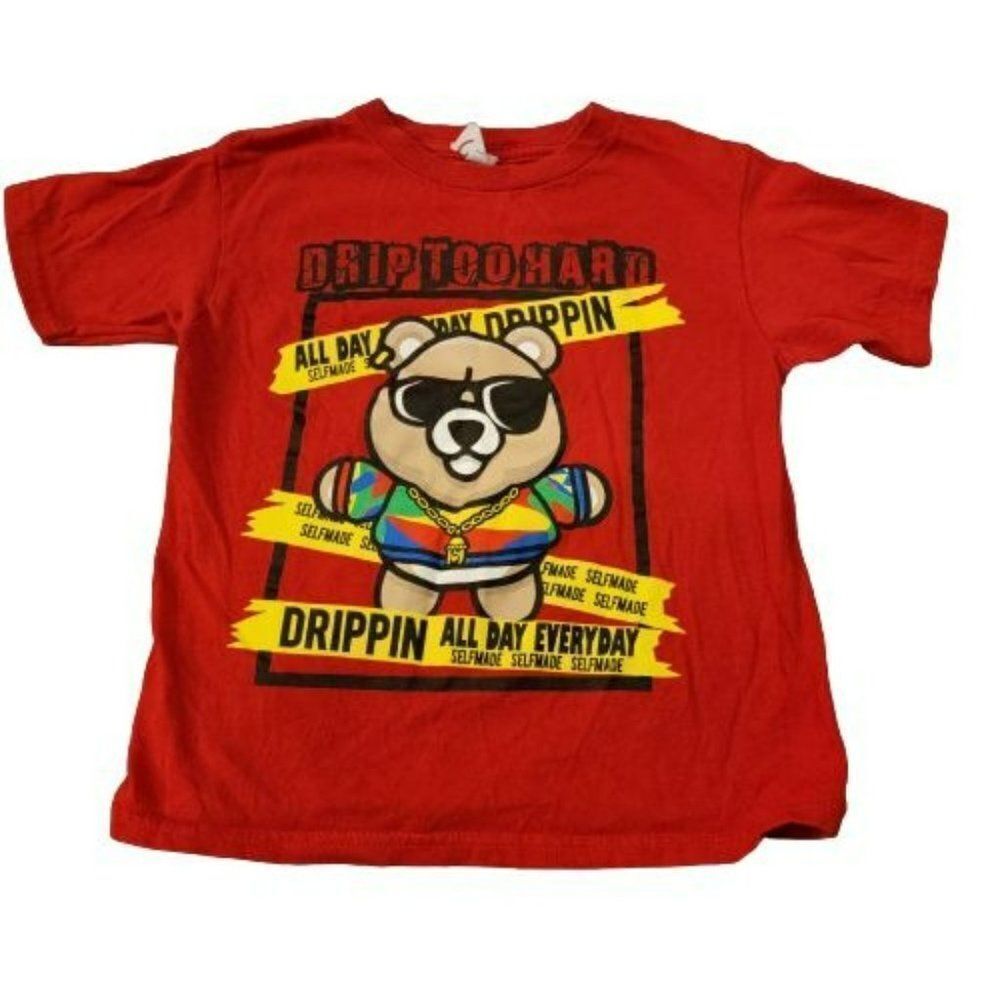 Delta Apparel Boys Red Graphic Short Sleeve Crew Neck Pullover T Shirt Size 4